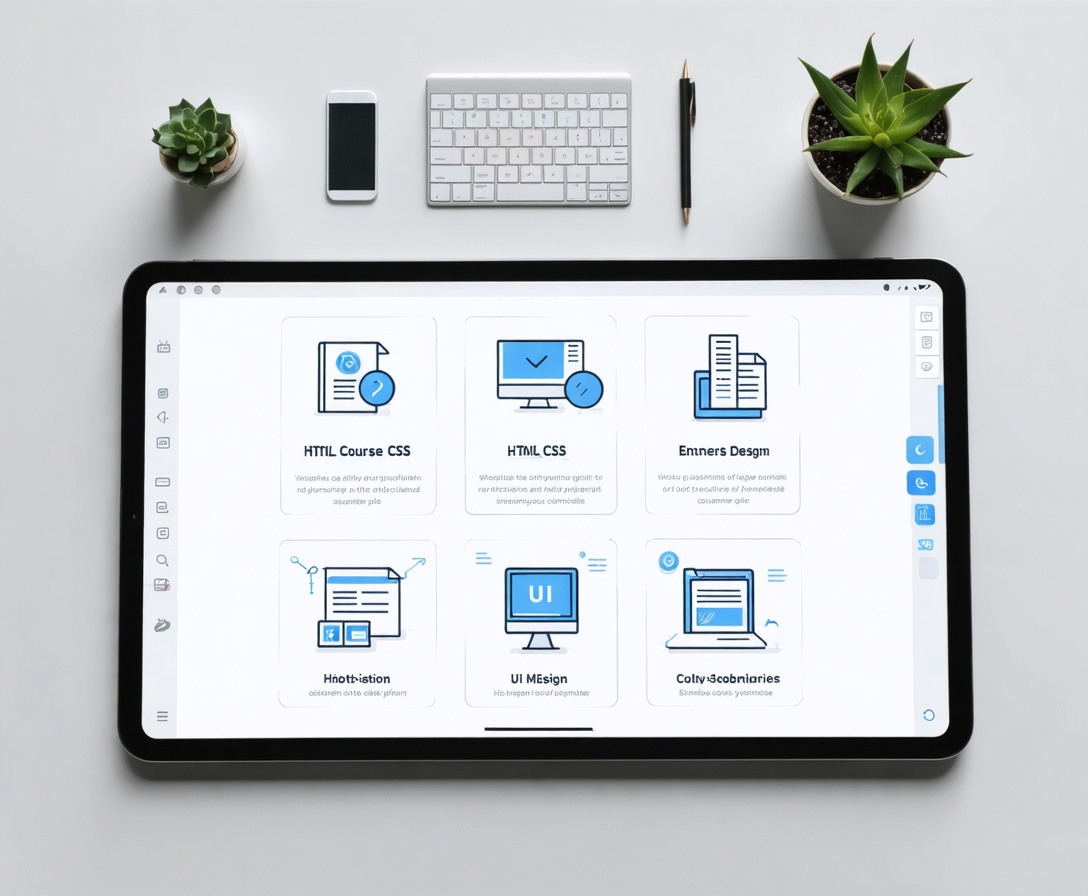 Strukturierter Online-Kurs-Lehrplan auf einem modernen Tablet