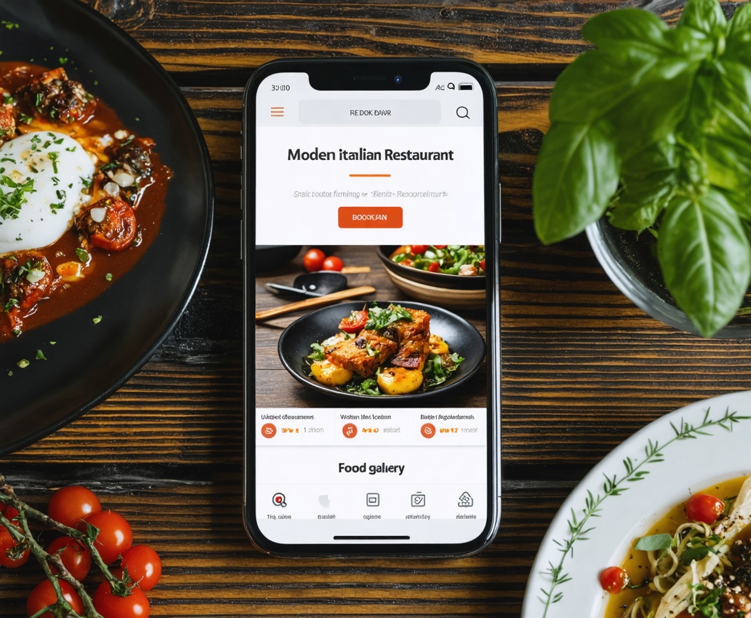 Responsive Website-Anzeige auf einem Smartphone für ein modernes italienisches Restaurant