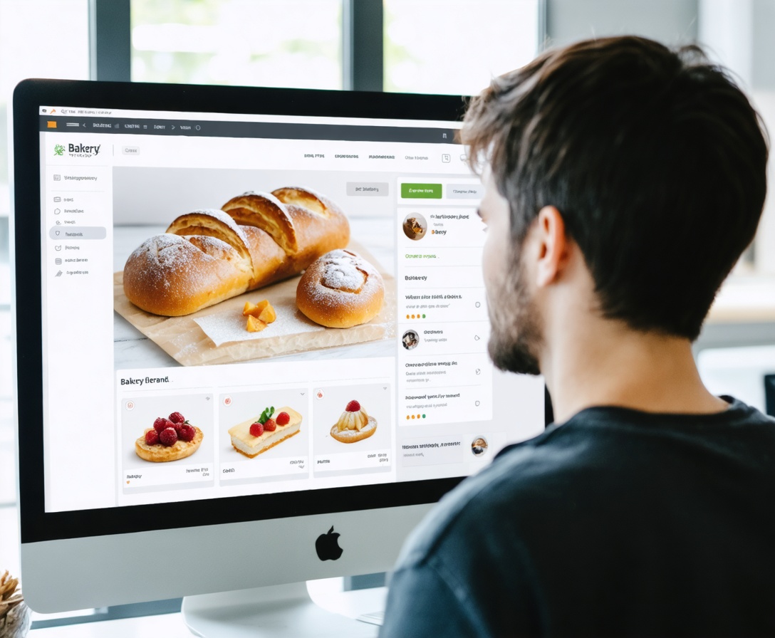 Student arbeitet an einem Webdesign-Projekt für eine lokale Bäckerei